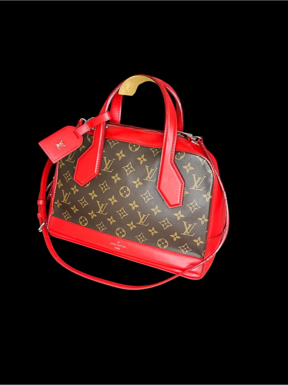 Louis Vuitton Brown Monogram Canvas Satchel with Red Leather Trim